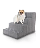 Home Base 4-Step Dog Steps for Bed, Stairs Couch, Pet Stair Cats and Dogs, High Density Foam Herringbone Design,