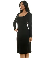 Bebe Women's Long Sleeve Square Neck Rib Midi Dress