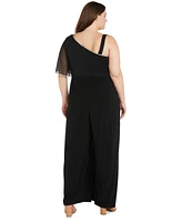 R & M Richards Plus Asymmetric-Neck Overlay Jumpsuit