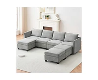 gaomon Middle Module Seat for Modular Sectional Sofa with Storage Seats,Customizable Armless Sofa,Linen Fabric,Grey