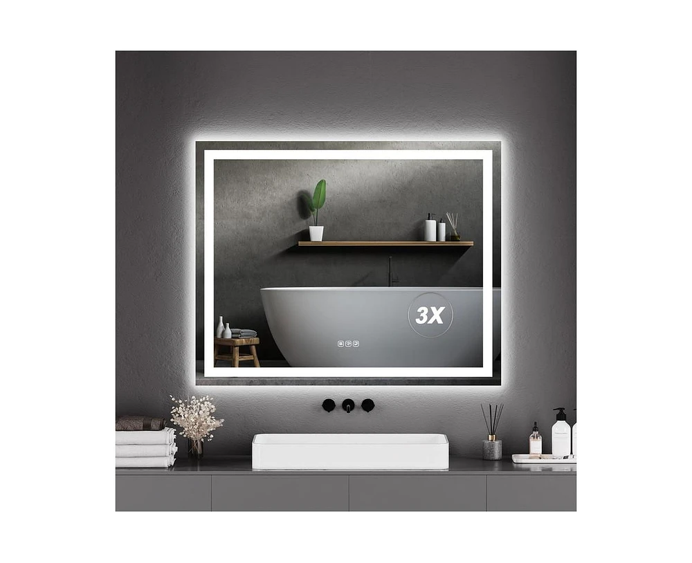 gaomon 40"x 32" Led Bathroom Mirror with Front and Backlit, Stepless Dimmabl, Anti-Fog, Shatter