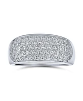 Bling Jewelry Cubic Zirconia Wide Cz Pave Dome Cocktail Statement Half Eternity Band Ring For Women Sterling Silver