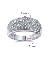 Bling Jewelry Micro Pave Aaa Cubic Zirconia Cocktail Anniversary Wide Cz Statement 1/2 Eternity Dome Wedding Band Ring For Women .925