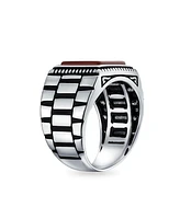 Bling Jewelry Watch Band Style Natural Red Agate Statement Rectangle Signet Ring Silver