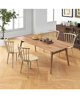 Gymax 4 Pcs Dining Chair Windsor High Spindle Back Wood Kitchen Chairs w/ Rubber Wood Frame Natural