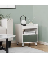 Gymax Nightstand Modern Beside End Table w/ Led Lights Open Compartment & Drawer