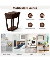 Gymax 2PCS Nightstand w/ Drawer Shelf End Side Table Rubber Wood Classic Espresso