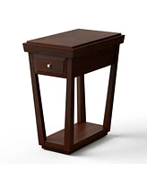 Gymax Nightstand 2 Tier End Side Table with Drawer Shelf Rubber Wood Classic Espresso