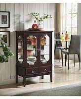 Kings Brand Furniture Curio Accent Storage Cabinet with Doors, Glass Shelves & Drawers