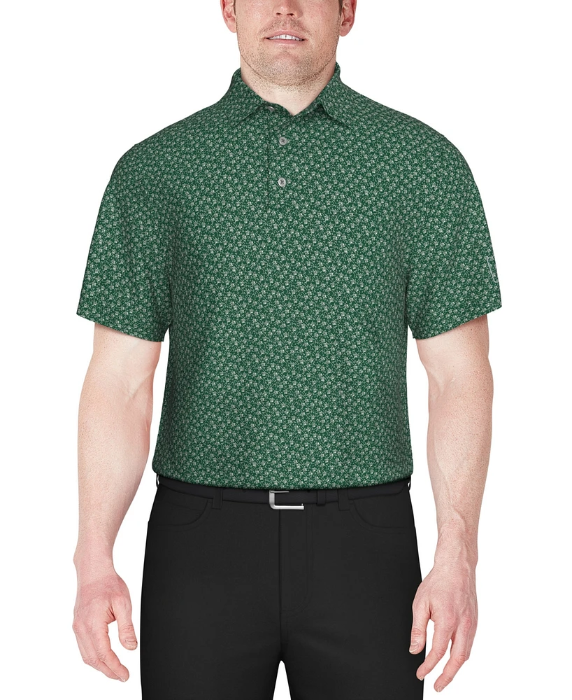 Pga Tour Men's Short Sleeve Floral Print Performance Polo Shirt