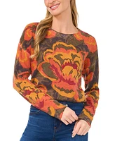 CeCe Women's Bold Rose Crewneck Drop-Shoulder Sweater