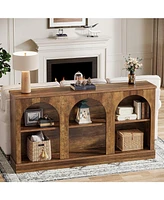 Tribesigns Farmhouse Console Table, 63-Inch Long Entryway Table with 3 Tier Storage, Wooden Rectangular Sofa Table Behind The Couch for Entrance, Hall