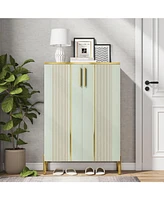 Tribesigns Shoe Cabinet with Doors, 6-Tier Shoe Storage Cabinet with Adjustable Shelves, Wooden Shoes Rack Shoe Storage Organizer for Entryway