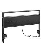 gaomon Headboard for King Bed with Storage, Adjustable Metal & Wood 2 Outlets, Led Lights, Usb Ports, and Storage Rack, Sturdy S