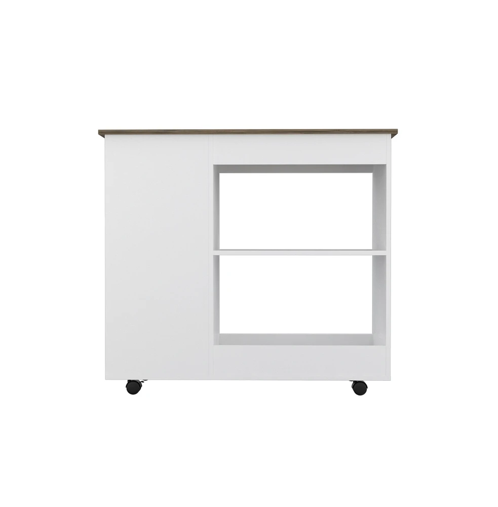 Depot E-shop Pl Kitchen Cart Two Storage Shelves, Three Side Shelves, Four Casters, White / Dark Brown