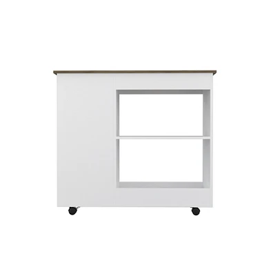 Depot E-shop Pl Kitchen Cart Two Storage Shelves, Three Side Shelves, Four Casters, White / Dark Brown