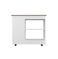 Depot E-shop Pl Kitchen Cart Two Storage Shelves, Three Side Shelves, Four Casters, White / Dark Brown