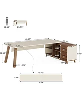 Tribesigns 71-Inch Executive Desk, L-Shaped Desk with 55-Inch Cabinet, Large Office Desk with Storage Shelves, Modern Computer Desk for Home Office