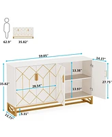Tribesigns 59" White Gold Buffet Cabinet with Storage Kitchen Sideboard Storage Cabinet