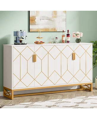 Tribesigns 59" White Gold Buffet Cabinet with Storage Kitchen Sideboard Storage Cabinet