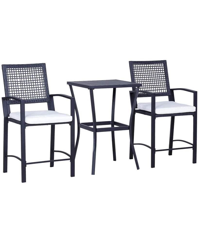 Streamdale Furniture 3pcs Patio Bar Set with Soft Cushion, Rattan Wicker Outdoor Furniture Set for Backyards, Lawn, Deck, Poolside