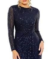 Mac Duggal Women's Sequined Long Sleeve Side Knot Gown