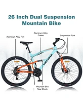 Simplie Fun 26 inch Mountain Bike 21-Speed Dual Suspension Aluminum Alloy Frame For Men and Women's Bike