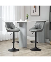 Streamdale Furniture Bar Stools Set of 2, Swivel Bar Height Barstools Chairs with Adjustable Height, Round Heavy Metal Base, and Footrest, Gray