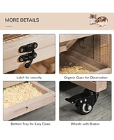 Extra Large Wooden Hamster Cage and Habitat Playground with 3 Ladders and 2 Huts, Syrian & Dwarf Hamster Small Animal Cage, Wheels, Pull-out Tray, Nat