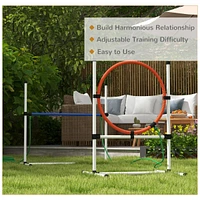 Simplie Fun 3 Piece Dog Agility Training Equipment Set, Dog Obstacle Course with Adjustable Height Jumping Ring and Hurdle, Spray Water Tube, Carry Ba