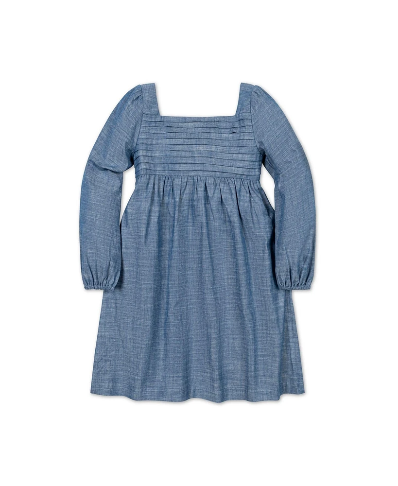 Hope & Henry Baby Girls Organic Long Sleeve Ruched Bodice Chambray Dress