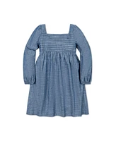 Hope & Henry Baby Girls Organic Long Sleeve Ruched Bodice Chambray Dress