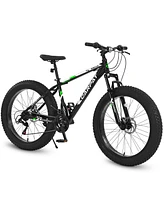 Streamdale Furniture Elecony 26 Inch Fat Tire Bike Adult/Youth Full Shimano 21 Speed Mountain Bike, Dual Disc Brake, High-Carbon Steel Frame, Front Su