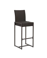Transitional Outdoor Wicker Barstools With Powder-Coated Iron Frame (Set Of 2)