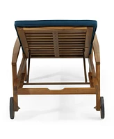 Premium Acacia Wood Chaise Lounge With Adjustable Seating And Water-Resistant Cushions