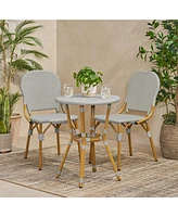 Streamdale Furniture Outdoor Aluminum Armless French Bistro Set, 3-Piece, Gray And Bamboo Finish