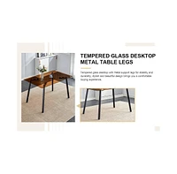 Streamdale Furniture Table and chair set. Large modern rectangular table with brown glass top and black metal legs. It is equipped with soft and comfo