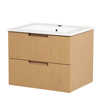 Streamdale Furniture 24 Inch Floating Bathroom Vanity with Ceramic Sink, Modern Bath Storage Cabinet Vanity with Drawers Wall Mounted Combo Set for Ba