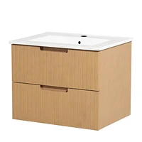 Streamdale Furniture 24 Inch Floating Bathroom Vanity with Ceramic Sink, Modern Bath Storage Cabinet Vanity with Drawers Wall Mounted Combo Set for Ba