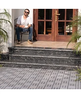 10 Pcs Interlocking Deck Tiles Checker Pattern, 12" x 12" Light Gray Square Acacia Hardwood Outdoor Flooring for Patio, Bancony, Pool Side,.