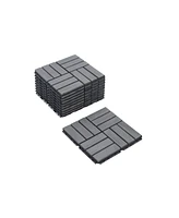 30 Pcs Interlocking Deck Tiles Checker Pattern, 12" x 12" Square Light Gray Acacia Hardwood Outdoor Flooring for Patio, Bancony, Pool Side,.