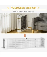 Wooden Dog Gate, 170" Freestanding Pet Gate, 6-Panel Foldable Dog Safety Barrier with 2 Support Feet for House Doorway Stairs, Small and Medium D