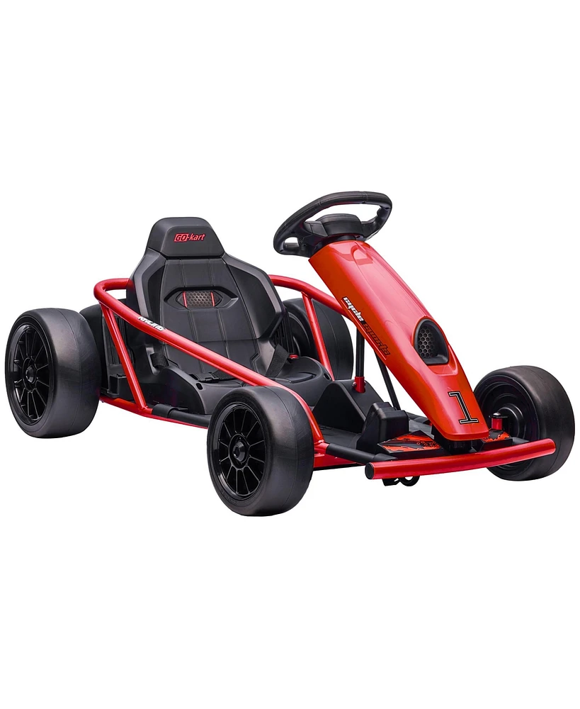 Simplie Fun 24V 8.1 Mph Electric Go Kart, Drifting Car Battery Powered Ride on Toy Outdoor with Slow Start, Music, Horn Honking and Safety Belt, for 8