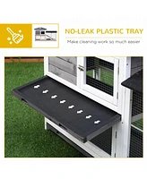 62" Rabbit Hutch, Wooden Bunny Hutch, Guinea Pig Cage, Small Animal Enclosure with Run Area, Removable Tray, Asphalt Roof, Lockable Doors and Ram