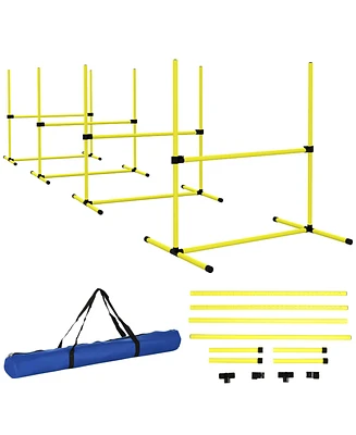 4 Piece Dog Agility Training Equipment for Dog Agility Course with Adjustable Height Jump Bars, Included Carry Bag, & Displacing Top Bar, Yellow