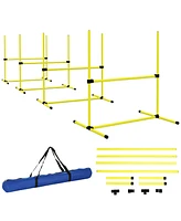 4 Piece Dog Agility Training Equipment for Dog Agility Course with Adjustable Height Jump Bars, Included Carry Bag, & Displacing Top Bar, Yellow