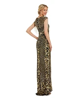 Mac Duggal Women's High Neck Sleeveless Beaded Fringe Fitted Gown