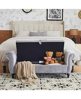 Velvet Multifunctional Storage Rectangular ottoman bench with 1 Pillow, Beige