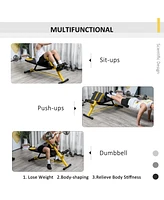 Adjustable Hyper Extension Dumbbell Weight Bench, Foam Leg Holders, Exercise Abs, Arms, Core, Strength Workout Station for Home Gym, Yellow