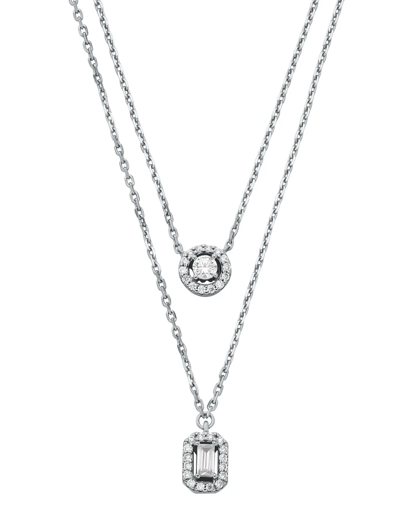 Michael Kors Sterling Silver Halo Double Layer Necklace